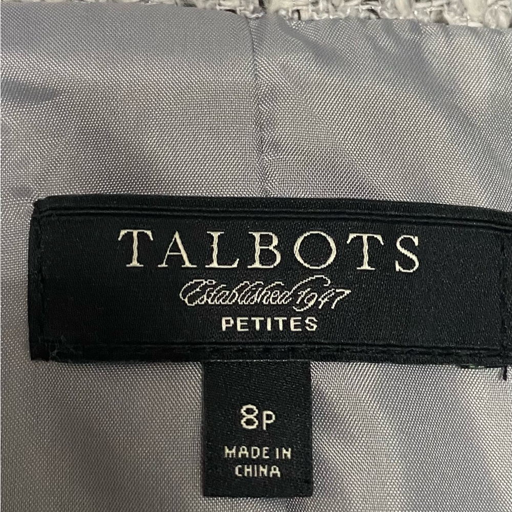TALBOTS-Cotton Blend Grey White Silver Threads Tweed Coat Womens Petite 8P - Picture 10 of 17